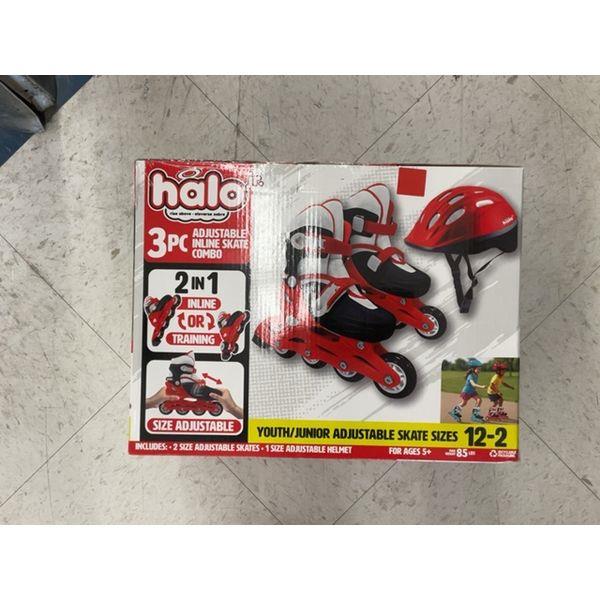 Halo 3PC Adjustable Inline Skate Combo - 2 in 1 Inline or Training, Youth/Junior Sizes 12-2 Retail $60.00