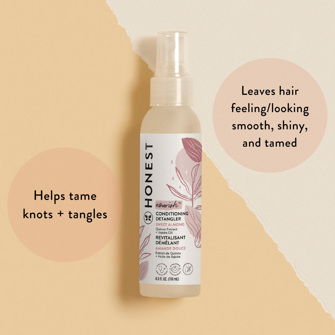 The Honest Company Conditioning Hair Detangler Leave-in Conditioner and Fortifying Spray, Tear Free, Cruelty-Free, Hypoallergenic, Almond Nourishing, 4 fl oz