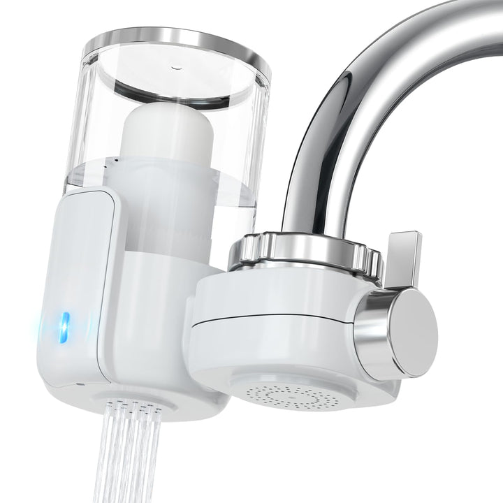 Reinmoson Faucet Water Filter for Sink Life Span Indicator & Transparent Shell, 400-Gallon Tap Water Filter System for Kitchen Sink, NSF Certified Reduces Lead Chlorine & Bad Taste
