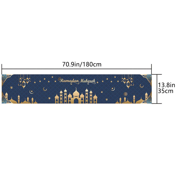 Ramadan Mubarak Table Runner Table Decorations - Ramadan Mosque Lantern Islamic Happy Ramadan Mubarak 2025 Party Supplies Decorations, 13.8x71 inches