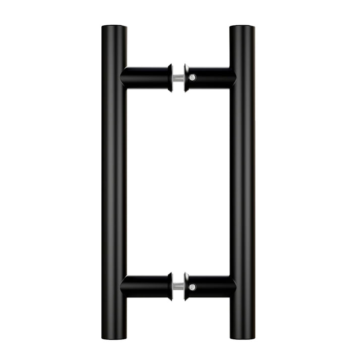 12" Round Black Push Pull Door Handle,Double Sided H Shape Sliding Door Handle,Matte Black,Stainless Steel,Fit for Glass Door Wooden Door 2 Pack