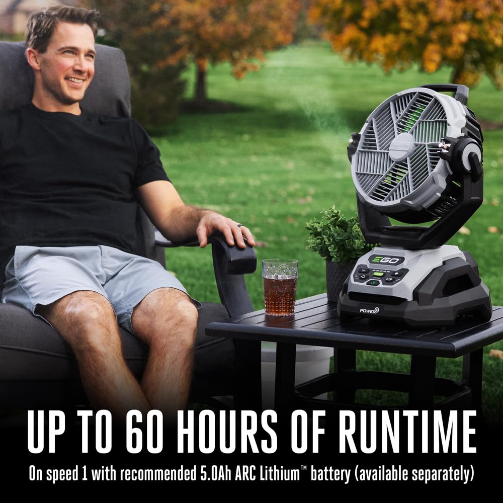 EGO POWER+ Portable Misting Fan, Compact, Outdoor Electric 10" 6 Speed Fan, Battery and Charger Not Included - FN1000