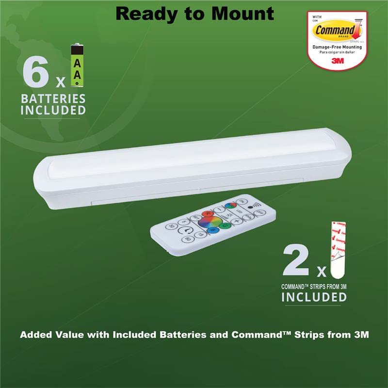 Ecolight LED Battery-Operated Bar Light - White, RGB Color Changing or 4000K White, Tap on/Off, auto Off Timer, dimmable, 80 Lumens Each with IR Remote