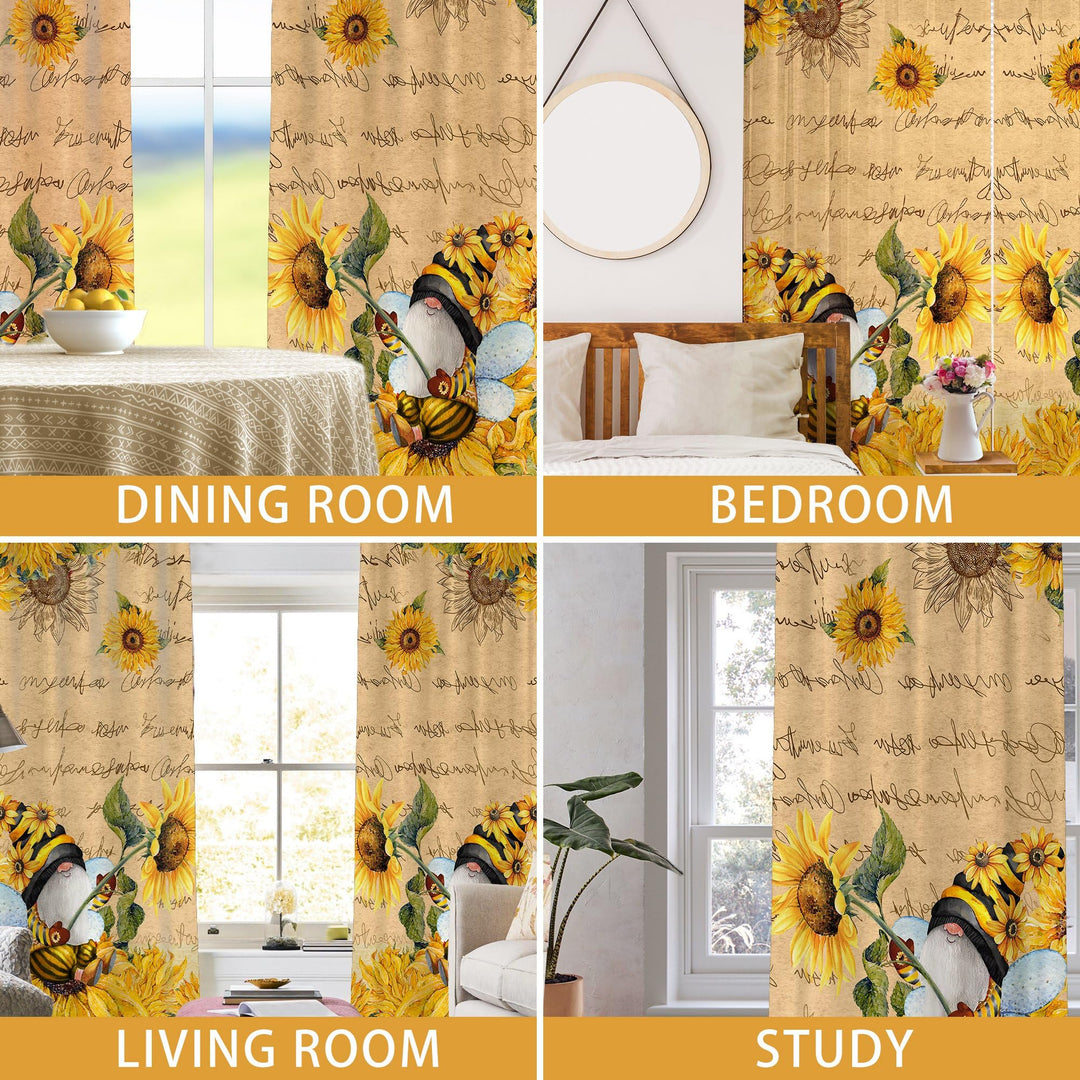 Bonsai Tree 2 Pack Sunflower Curtains for Bedroom 52x84 inch with Gnome - Sunflower Decorations and Spring Decorations for The Home, Yellow Kitchen Curtains and Valances Set