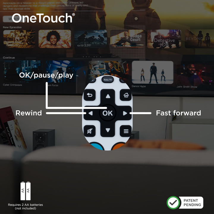 GE BigEZ OneTouch Big Button Universal TV Remote for Seniors, Easy to Use, Replacement Remote for Samsung, LG, Sony, Vizio, Roku TV, Streaming Players, Backlit Buttons, 2 Device, White, 84666