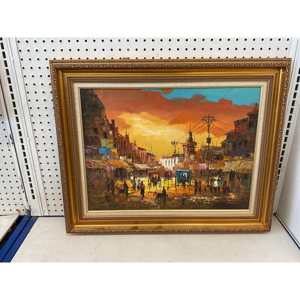 Oil Painting - Bustling Street Scene at Sunset Retail $150.00