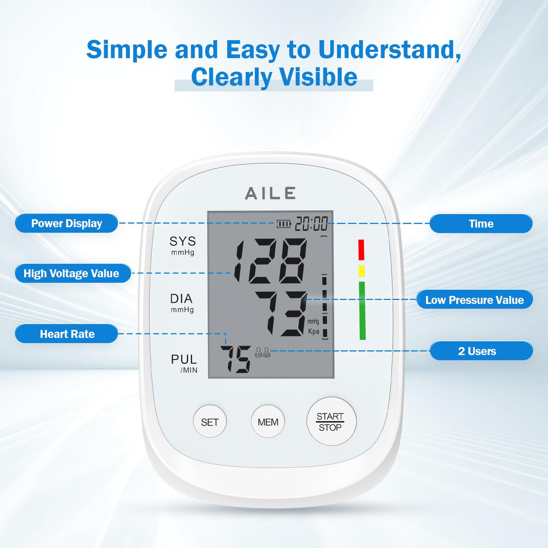 AILE Blood Pressure Monitor, Blood Pressure Machine Upper Arm Large Cuff(8.7"-16.5"), High Automatic Blood Pressure Monitors Cuff for Home Use, (BP) Manual Arm Blood Pressure Monitors, 2 * 99 Memory