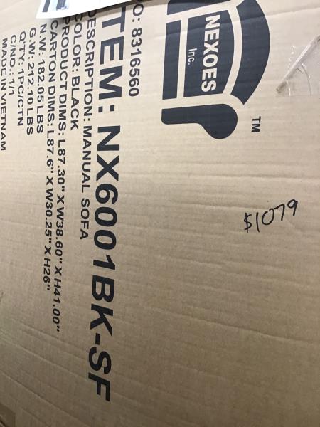 NEXOES NX6001BK-SF Manual Sofa - Black Retail $1,079.00