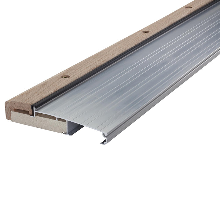 M-D Building Products 78600 5-5/8 in. x 1-1/8 in. x 36 in. Silver Adjustable Aluminum & Hardwood Threshold Kit - Versatile Solution for French and Exterior Doors