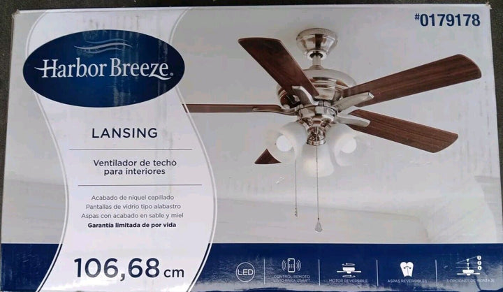 Harbor Breeze Lansing 42" Brushed Nickel LED Indoor 5 Blade Fan NEW