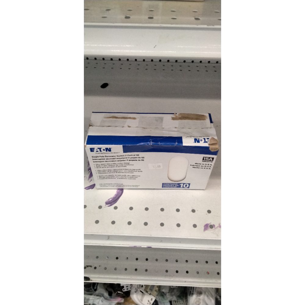 Eaton 7501W-10-LW Single Pole Decorator Switch White 15A 120V/277V