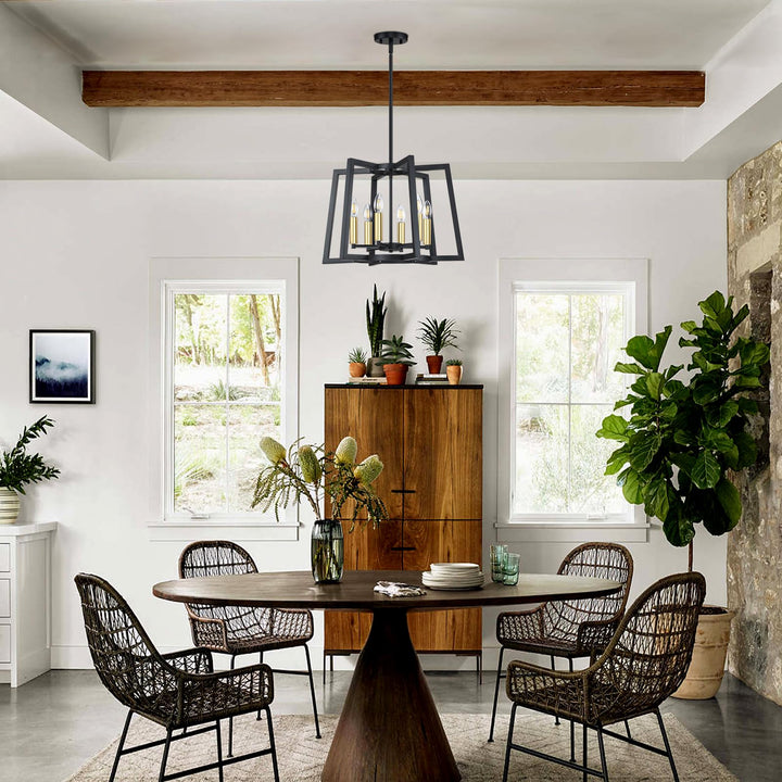 Dolaimi House Lantern Cage Farmhouse Kitchen Island Pendant Light Fixture,Rustic Black Metal Modern Industrial Gold Finish for Dining Room Bedroom Foyer Entry Porch Over Sink (E12 Base, 6 Light)