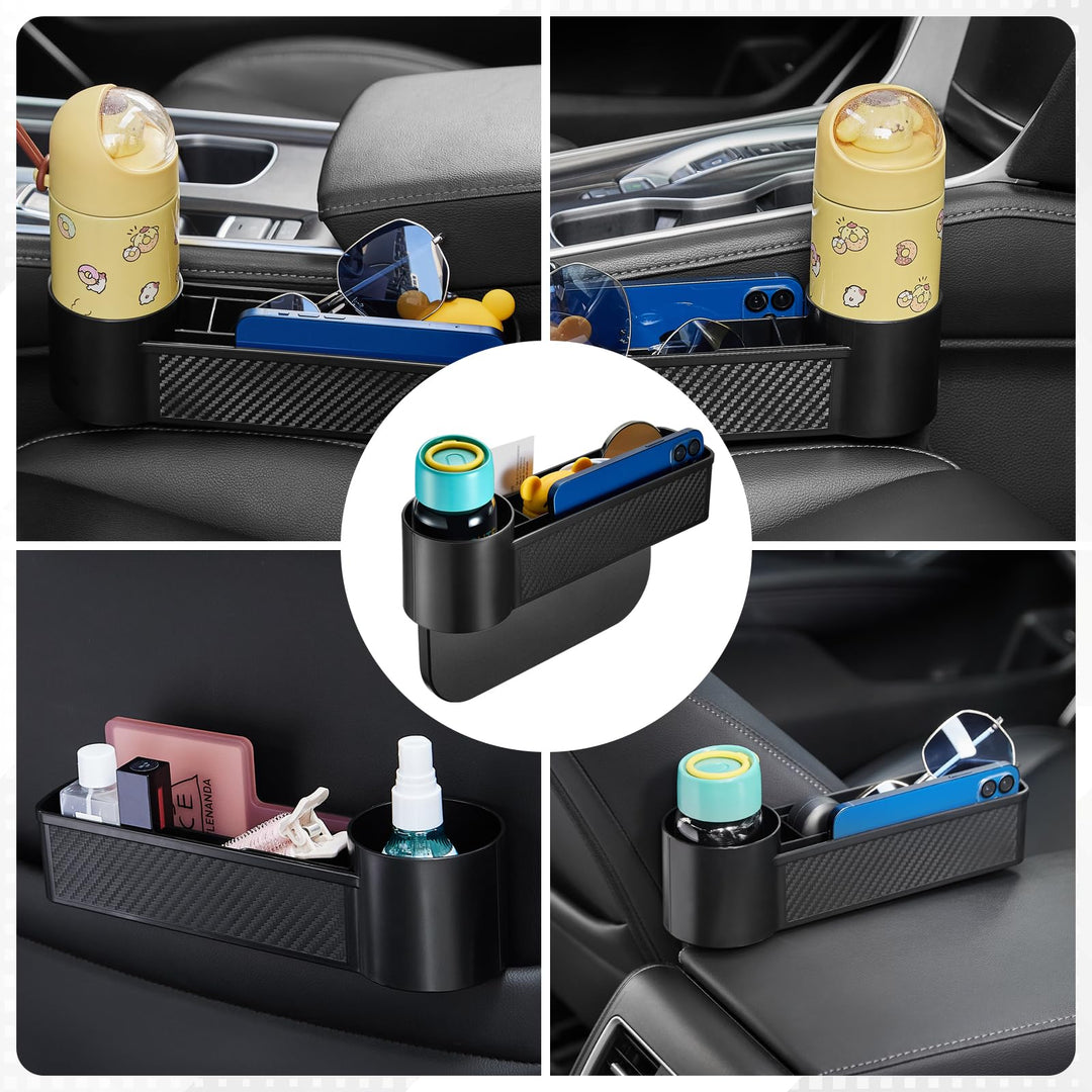 This Hill Car Seat Gap Cup Holder, 2 in 1 Car Gap Filler with Cup Holder, Removable Seat Filler Cup Holder with 2 Hook Black for Auto Accessories, Cellphones, Wallet, Drink Cups, Cards