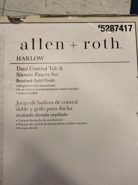 Allen + Roth HARLOW Dual Control Tub & Shower Faucet Set - Brushed Gold Finish Retail $220.00