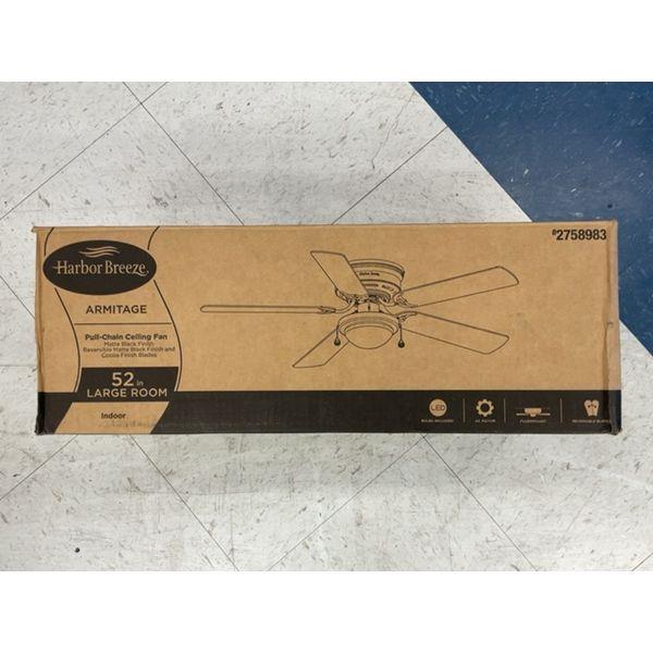 Harbor Breeze ARMITAGE - Pull-Chain Ceiling Fan, 52 in - Large Room, Matte Black Retail $120.00