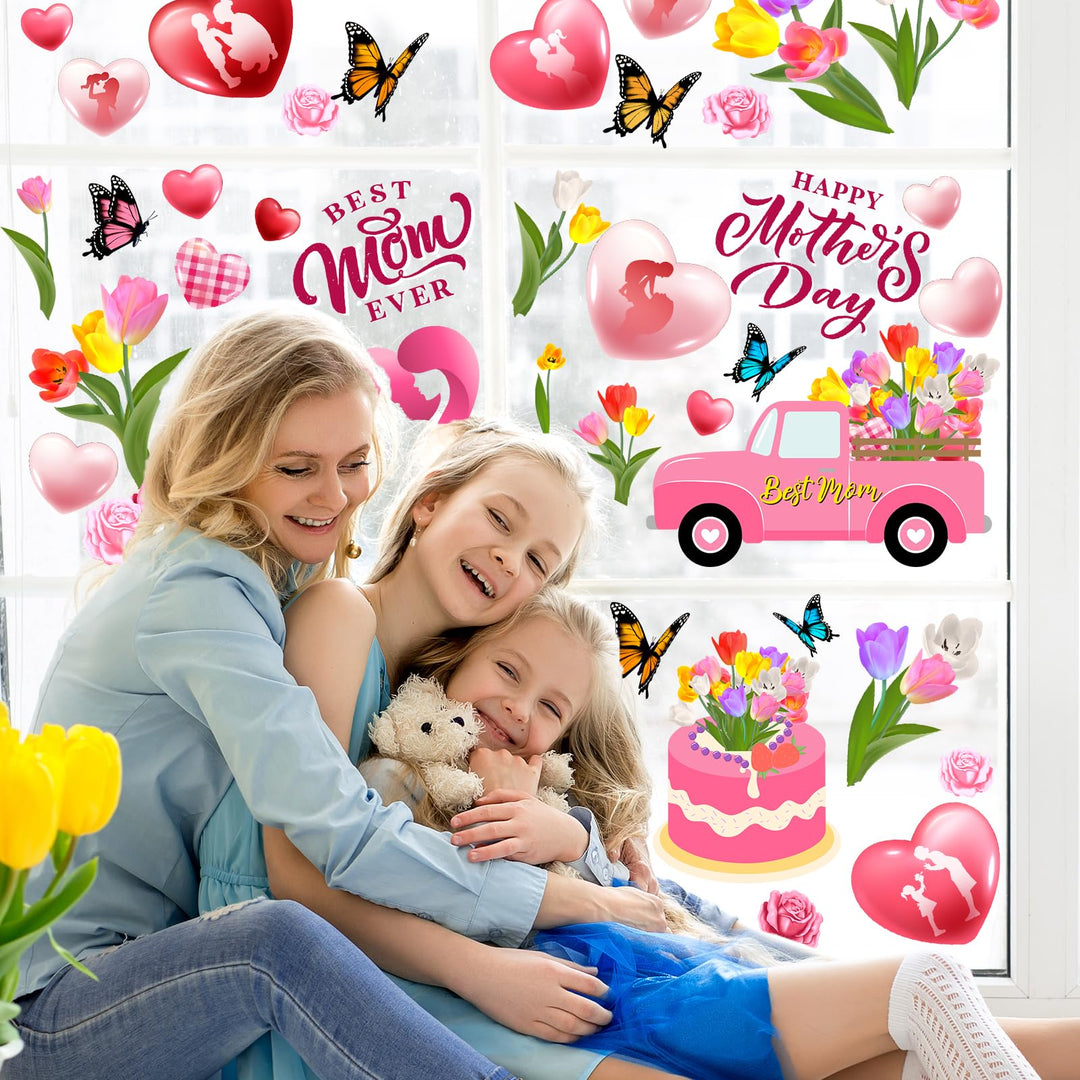 Lenyunge Happy Mother's Day Window Clings,Mother’s Day Decorations 9 Sheets Pink Mother’s Day Window Stickers Best Mom Ever Removal Window Decals for Mother’s Day Supplies Retail $12.00