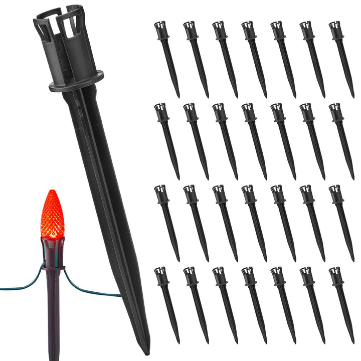 7.5 Inch 100-Pack Christmas Light Stakes for C7 C9 Christmas Lights Outdoor, Universal Plastic Light Stakes for Outdoor Holiday Lights Use on Garden Lawn Patio Path Walkway - Black