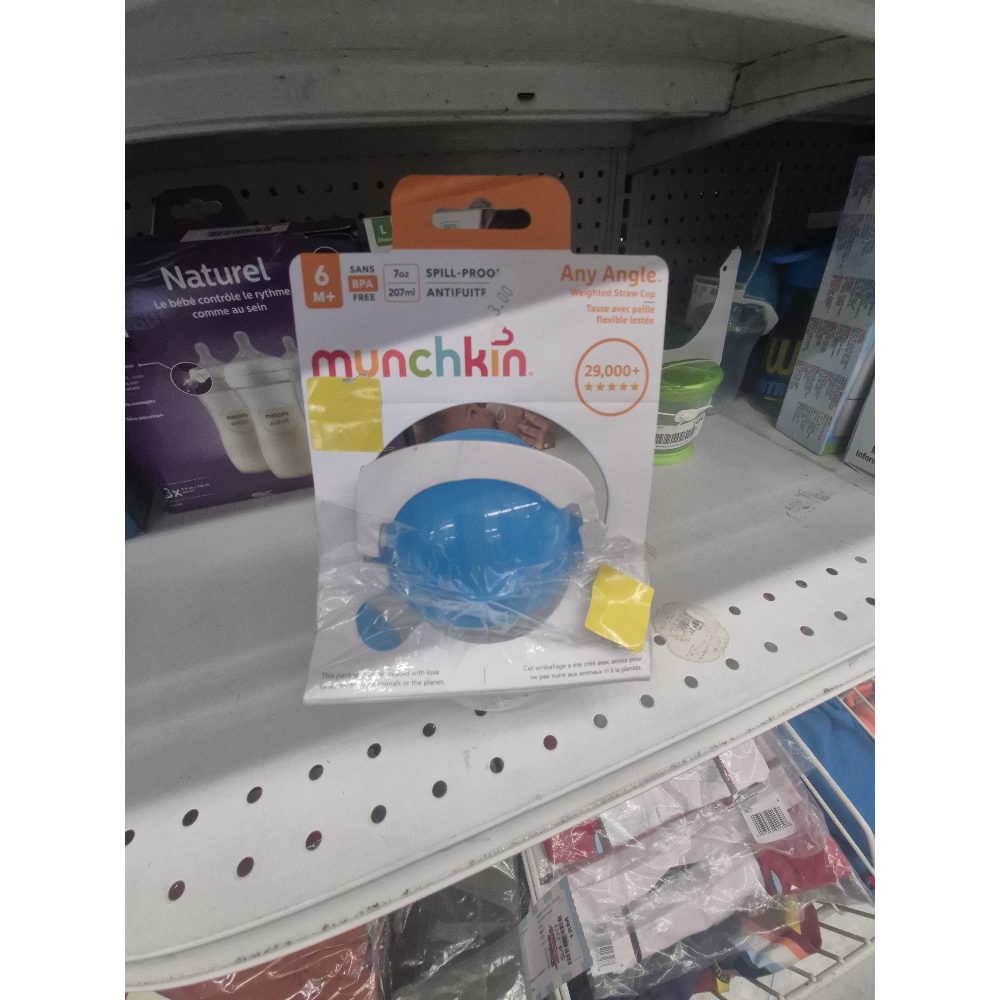Munchkin Any Angle Click Lock Weighted Straw Cup, 7 oz, Spill-Proof, Blue