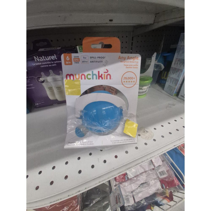 Munchkin Any Angle Click Lock Weighted Straw Cup, 7 oz, Spill-Proof, Blue