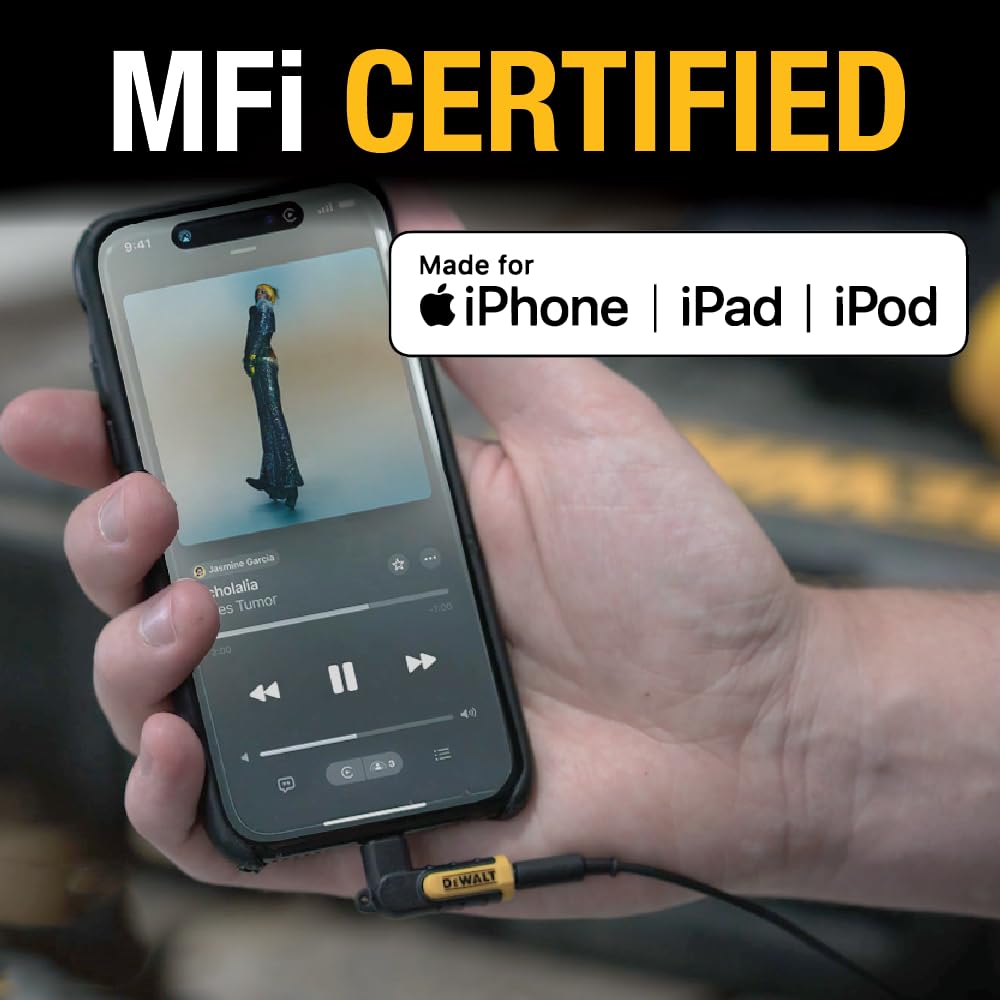 DEWALT Heavy Duty 3.5mm to Lightning Adapter, 90Degree L Connector Female to 3.5mm Male Headphone Jack Adapter for iPhone, Compatible Lightning to 3.5 mm Headphone Jack Adapters, Adapts Legacy Devices Retail $13.00