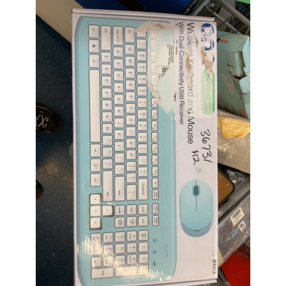 Onn. Wireless Keyboard and Compact Mouse with Dual-Connectivity  2.4 GHz Wireless USB Receiver  Blue