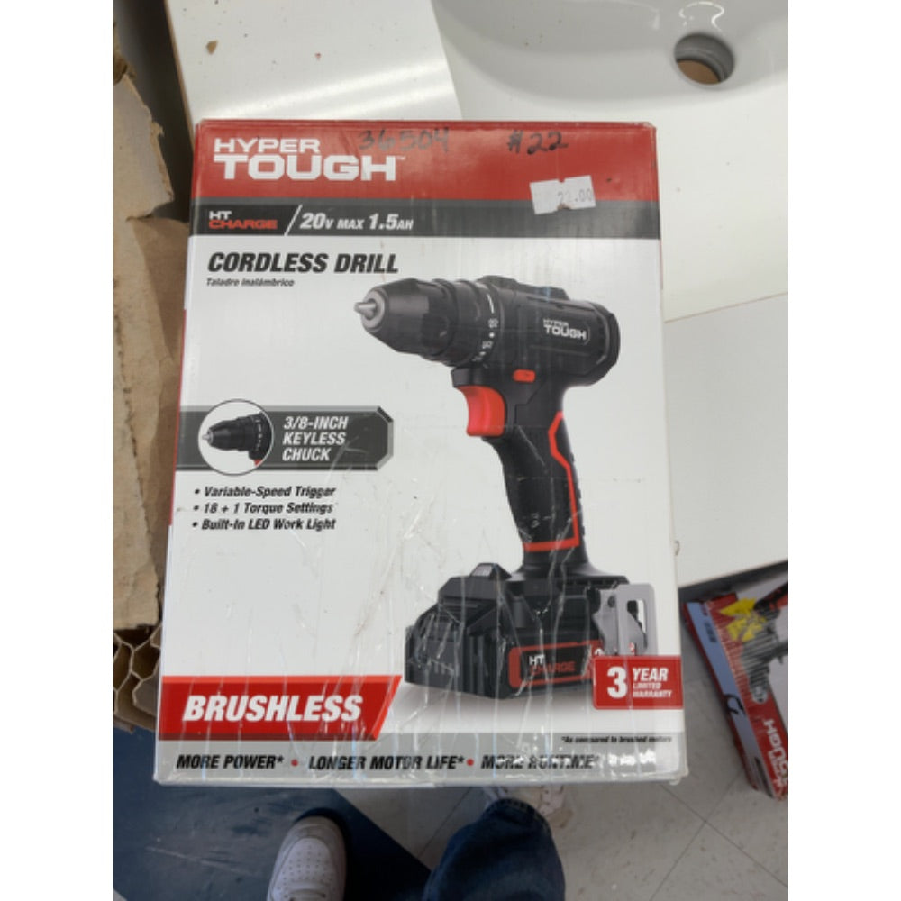 Hyper Tough 20V Max Brushless Cordless Drill Driver with 1.5Ah Lithium-Ion Battery and Charger
