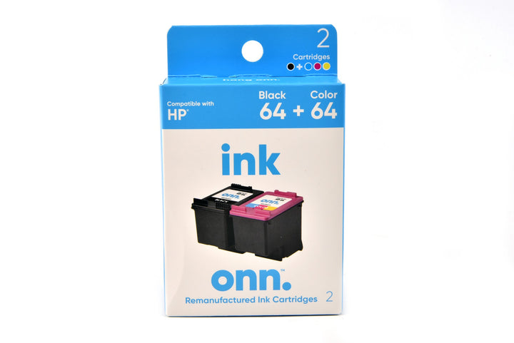 Onn. INHPCL100014173 HP 64 Black and 64 Tri-Color Remanufactured Ink  2 Cartridges