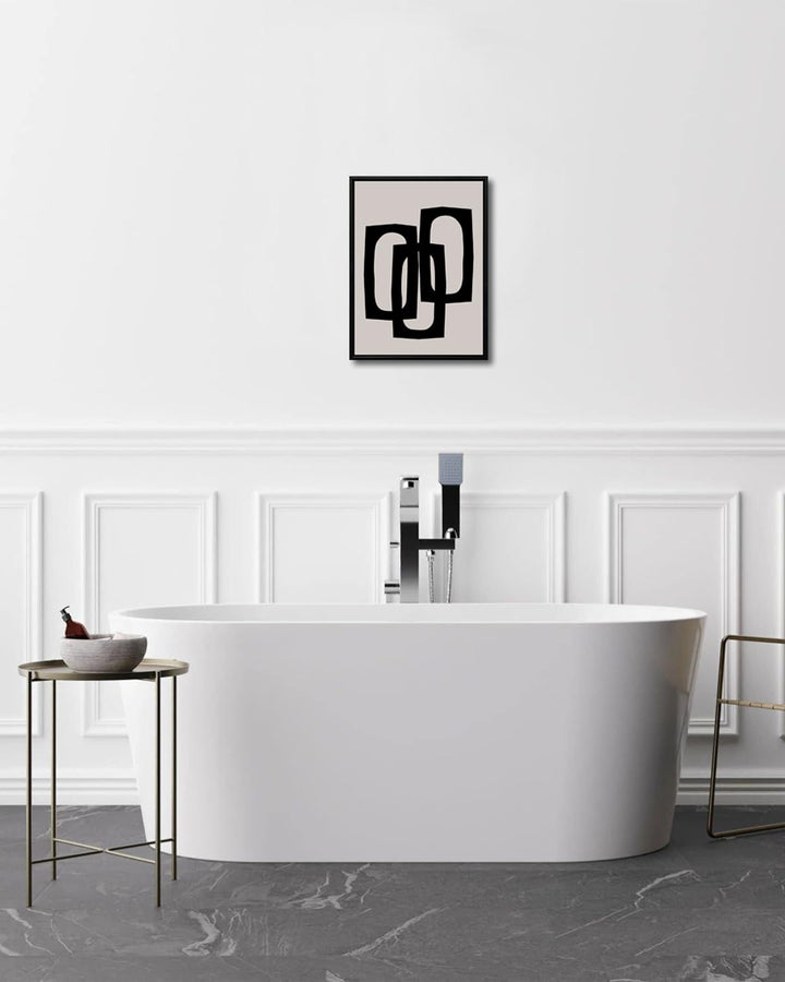 Black Beige Abstract Rings Wall Art Bathroom Wall Decor Painting Modern Abstract Canvas Picture Artwork Restroom Decoration Framed Print for Living Room Bedroom Office