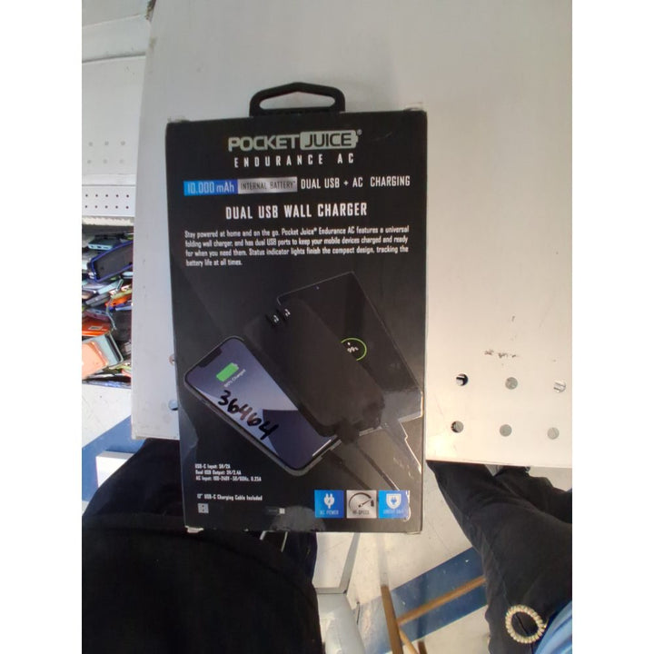 Tzumi PocketJuice Endurance AC 10K Power Bank with AC Adapter, Modern Style, 2 USB Ports, Compatible with Smartphones, Tablets