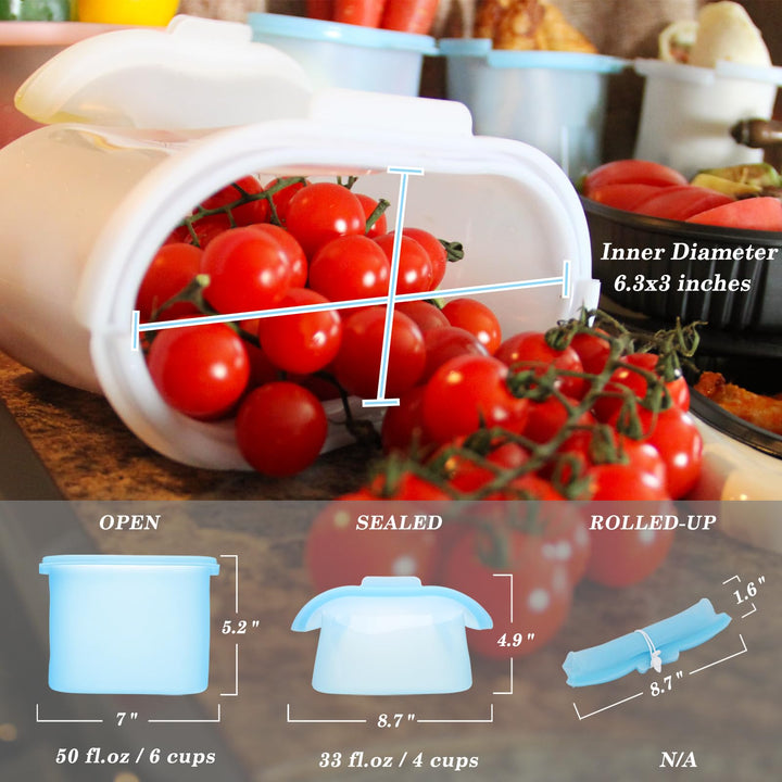 RUNROLE Versatile Reusable Silicone Containers Food Storage Bags 2 Pack Quart Size Large Opening Food Travel Bag Snack Sandwich Portable Lunch Bag Bowls -Upright Seal, Easy Cleaning (33 OZ/PC, White)