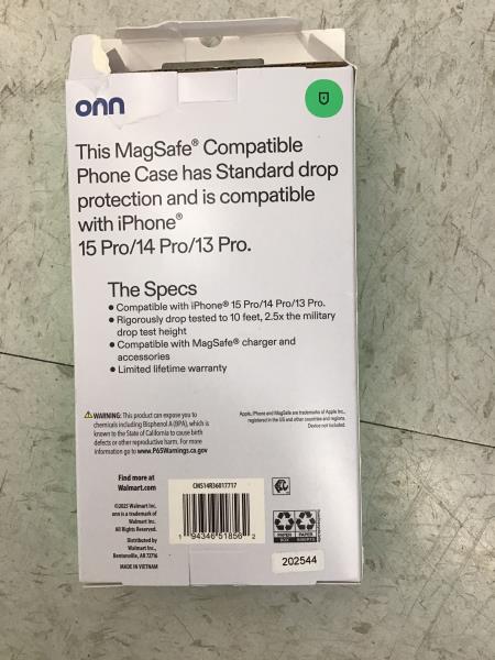 onn. 15 Pro, 14 Pro/13 Pro MagSafe Compatible Phone Case - Standard Protection Retail $12.00