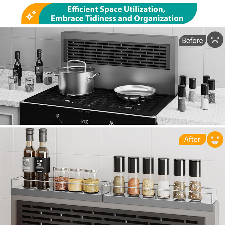 SYDWORKSHOP 30" Magnetic Shelf for Stove tops, 2 Pack 15'' Stove Spice Racks Organizer with Strong Magnets and Adhesive Pads for Small Kitchens (Silvery)