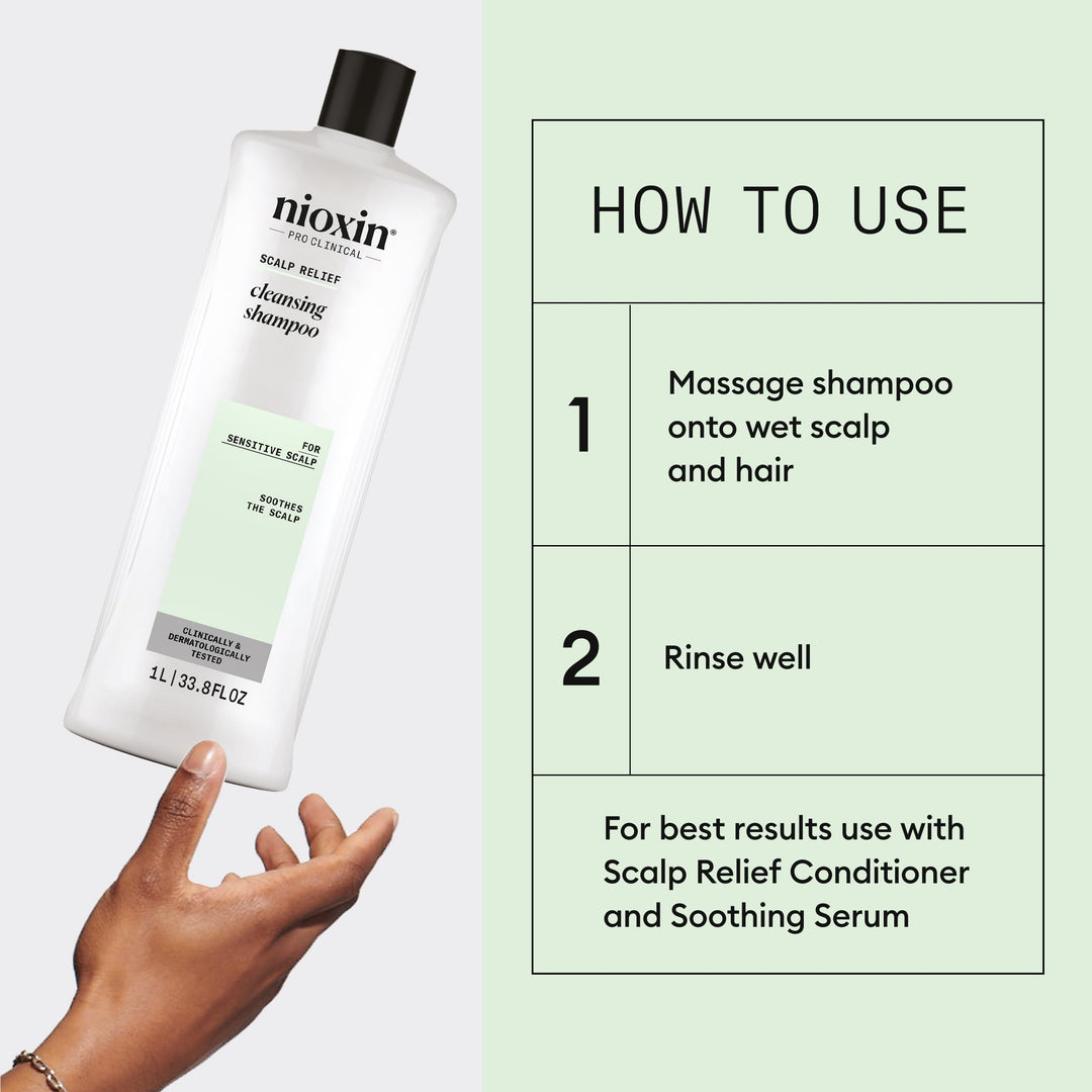 Nioxin Scalp Relief Cleansing Shampoo | For Sensitive Scalp | Made with Aloe Vera and Vitamin E | 33.8 Fl oz.