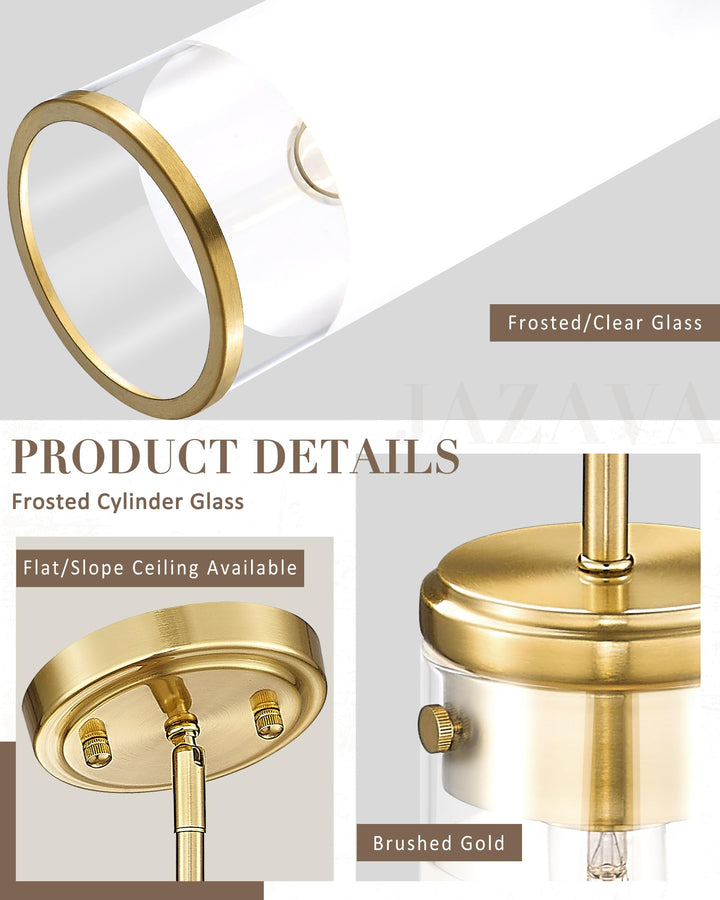 JAZAVA LED Pendant Light Fixture, Modern Hanging Light with Brushed Nickel Finish, 8W 3000/4500/6000K Kitchen Island Light for Dining Room Bedroom Bathroom Hallway (3 Pack), PL105BN-3PK