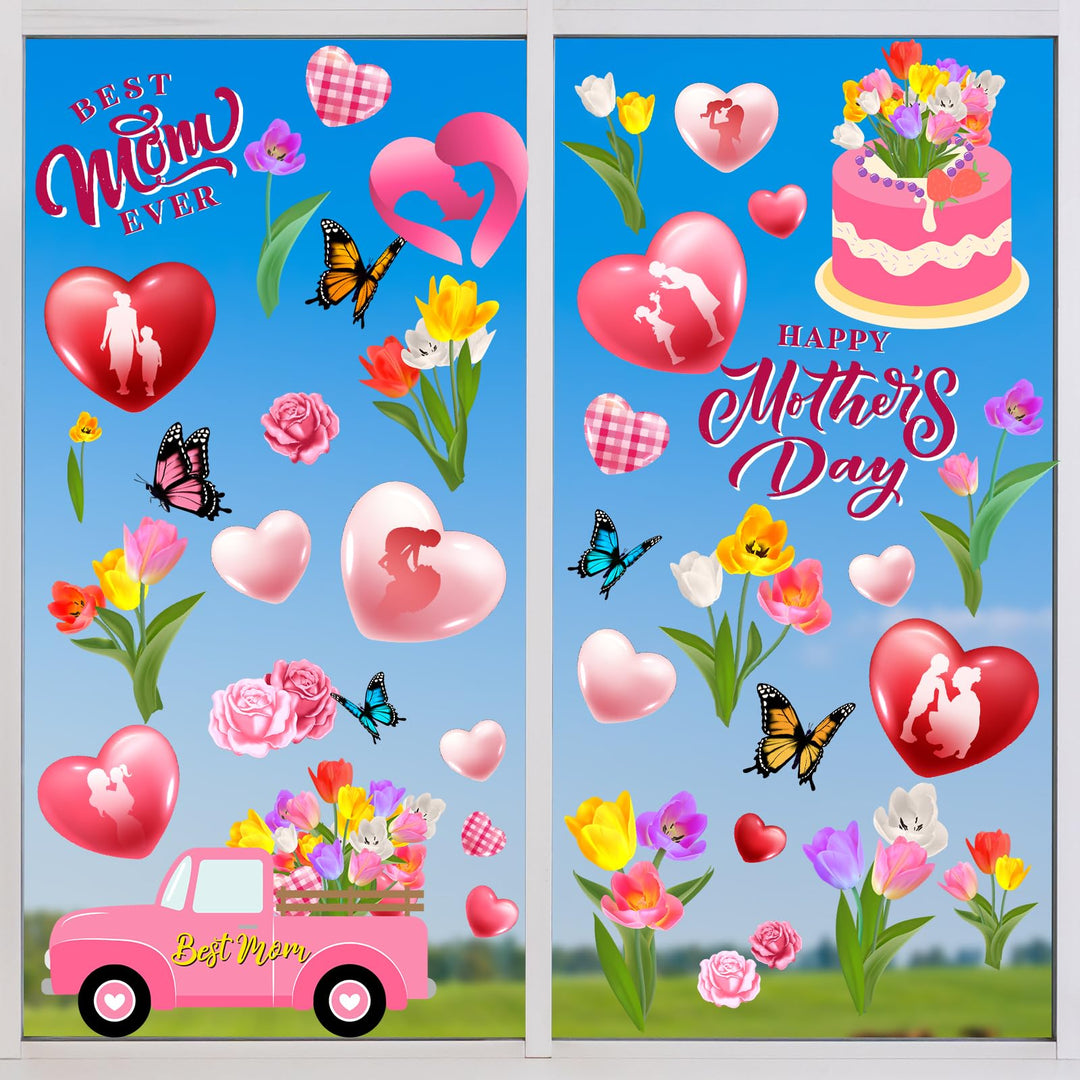Lenyunge Happy Mother's Day Window Clings,Mother’s Day Decorations 9 Sheets Pink Mother’s Day Window Stickers Best Mom Ever Removal Window Decals for Mother’s Day Supplies Retail $12.00