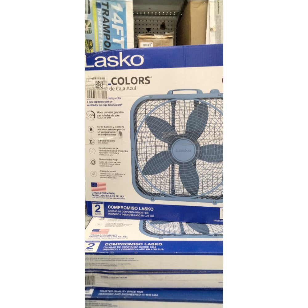 Lasko 20  Cool Colors 3-Speed Box Fan with Weather-Resistant Motor  Blue  B20310