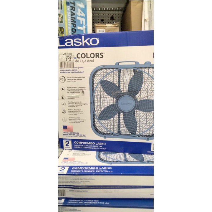 Lasko 20  Cool Colors 3-Speed Box Fan with Weather-Resistant Motor  Blue  B20310