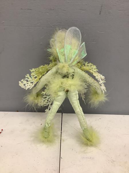 Light Green Fairy Decoration - Fluffy Wings and Leafy Accents Retail $24.99