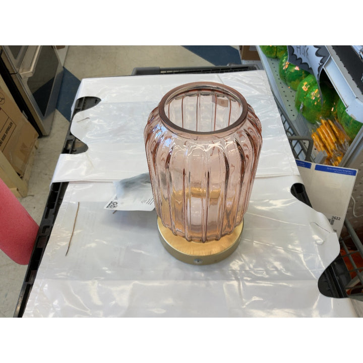 Unknown Brand Table Lamp - Pink Glass, Ribbed Design, Accent Lighting