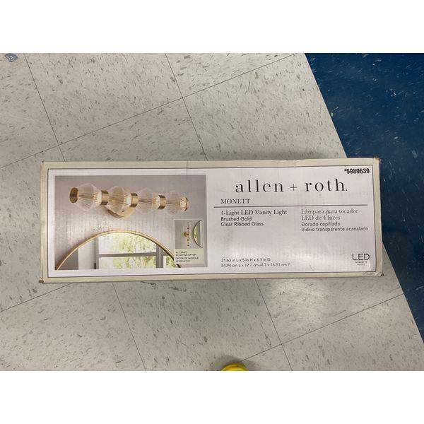 allen + roth MONETT - 4-Light LED Vanity Light, Brushed Gold, Clear Ribbed Glass