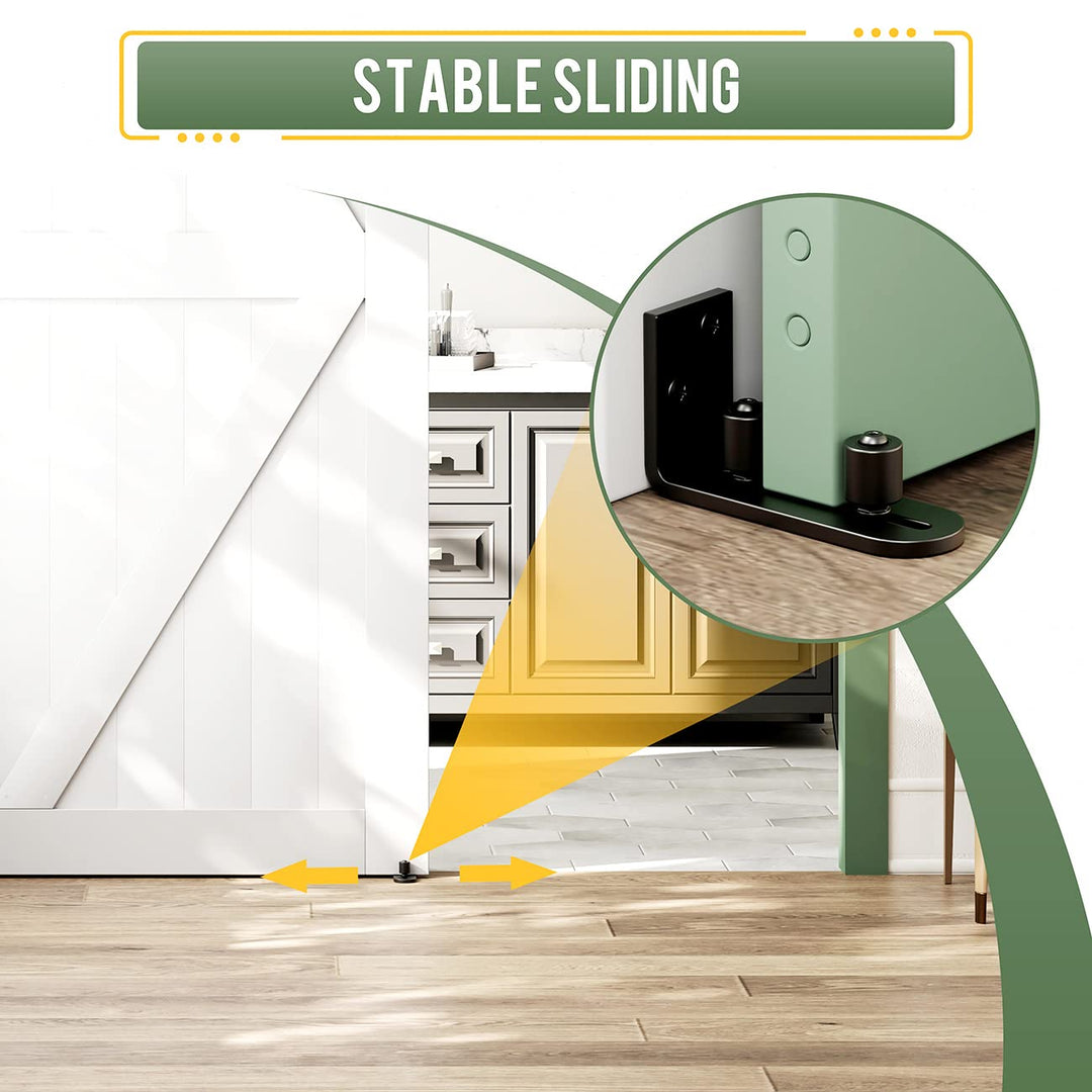 Ball Bearings Design!!!New Upgraded 2 Pcs Barn Guide for Doors!!! | Stay Roller Sliding Adjustable by SMARTSMITH | Unique Guide Flush with Floor | Durable Steel Frame (Black)