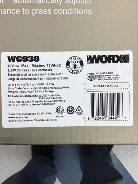 WORX Nitro WG936 40V Cordless 3-in-1 Combo Kit - Quiet Jet Fan Blower, 13" String Trimmer, 20" Push Mower Retail $600.00