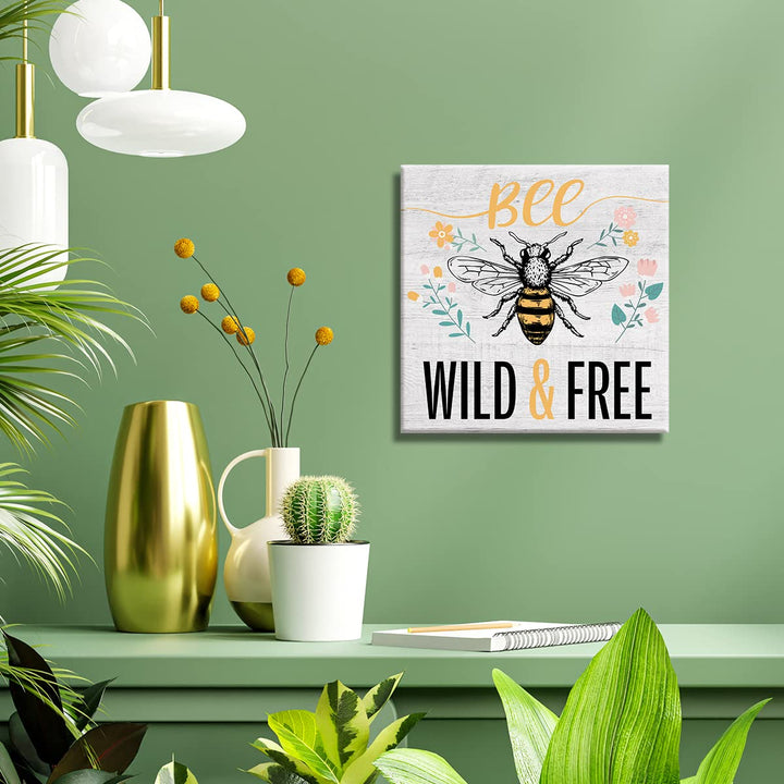 Country Be Floral Canvas Prints Wall Art Decor Desk Sign Be Wild and Free Flowers Summer Poster Painting Framed Artwork 8 x 8 Inch Rustic Home Shelf Wall Decoration
