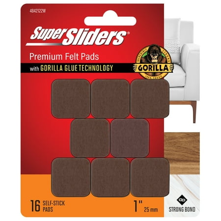 Super Sliders with Gorilla Glue Technology 1  Square Brown Felt Pads 16PC