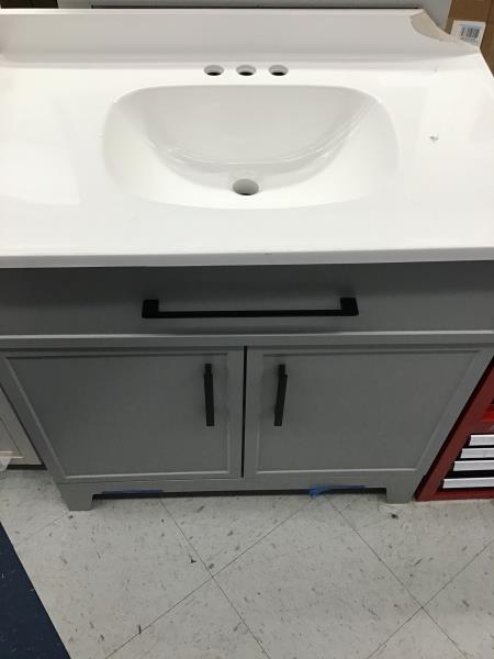 MasterBrand Cabinets Inc 30in Skinny Shaker Vanity w/Vtop - Cloudy Gray, LW24W30P2-CY Retail $350.00