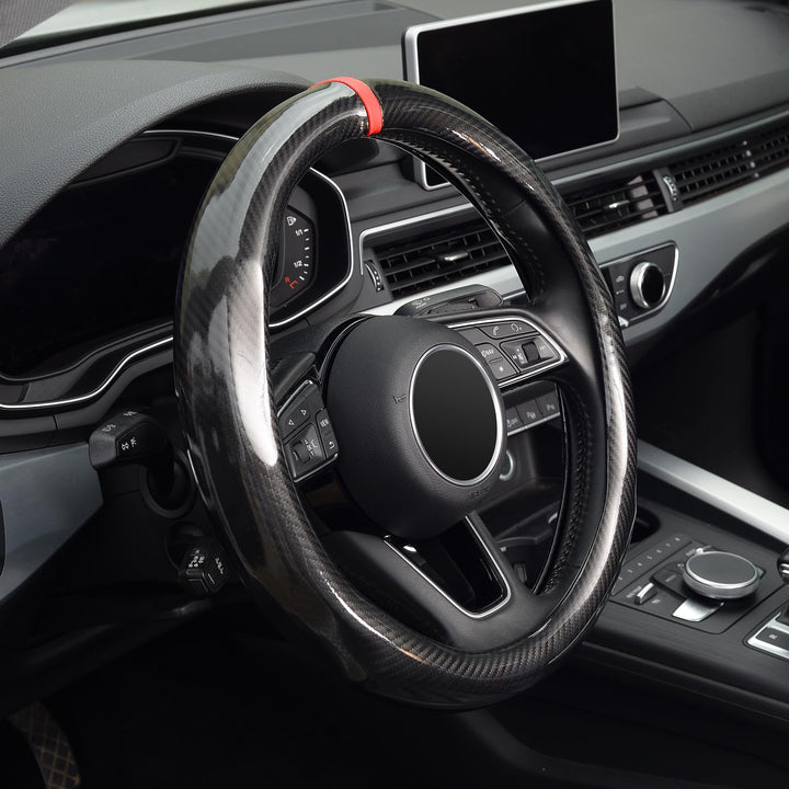 ZHOL Carbon Fiber Steering Wheel Cover, Universal Standard Size 14.5-15 inch Fashion Sport Auto Car Steering Wheel Accessories for Men, Black