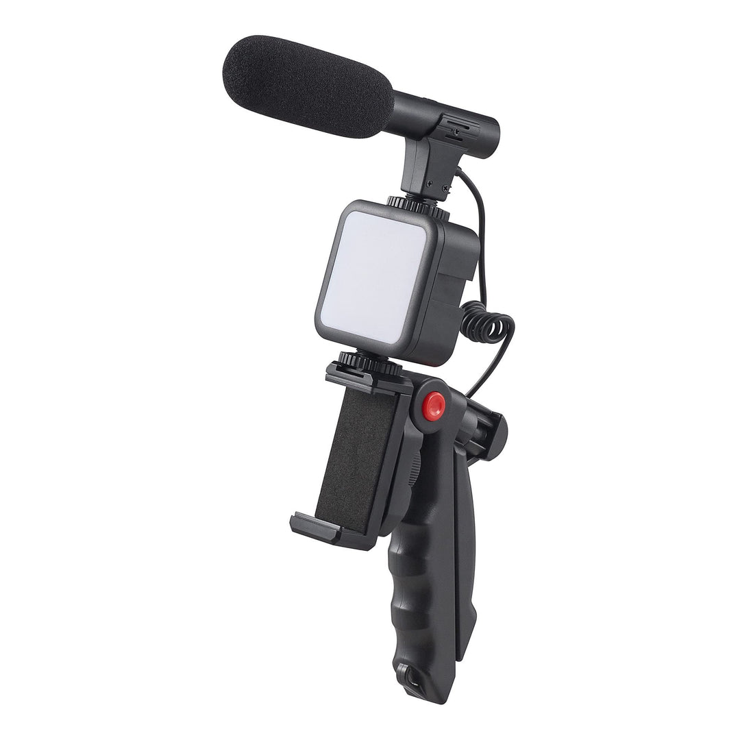 Smartphone Vlogging Kit Bluethooth, Remote Shutter Control, for Apple iPhone, Android, LED Lighting, Phone Holder Mount, Microphone for Live Stream, Video Calls Vlogging, YouTube, Instagram, TikTok