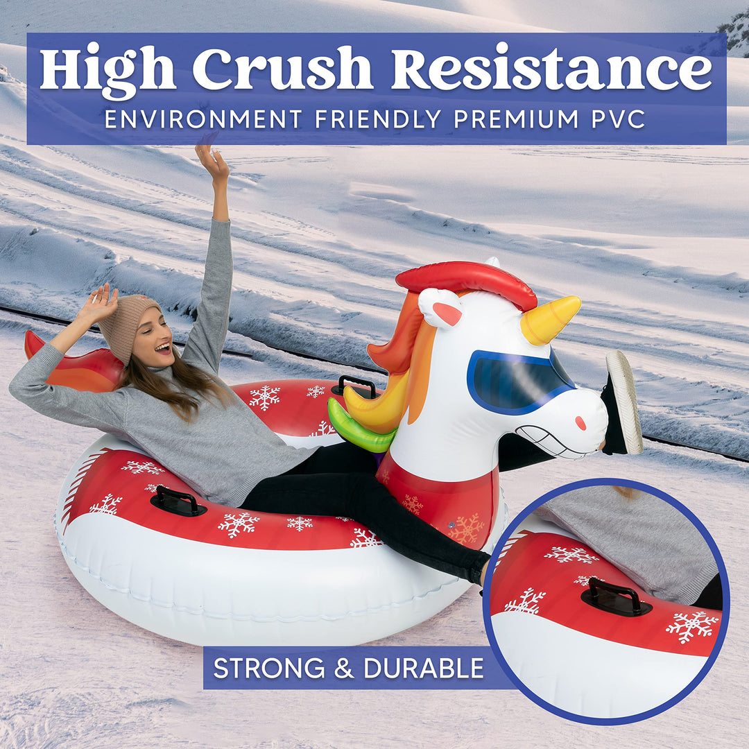 JOYIN 47â€ Inflatable Snow Tube, Heavy-Duty Snow Tube for Sledding, Great Snow Sled for Kids and Adults, Blow Up Snow Sled with Handles for Boys and Girls Family Winter Fun Activities(Unicorn)