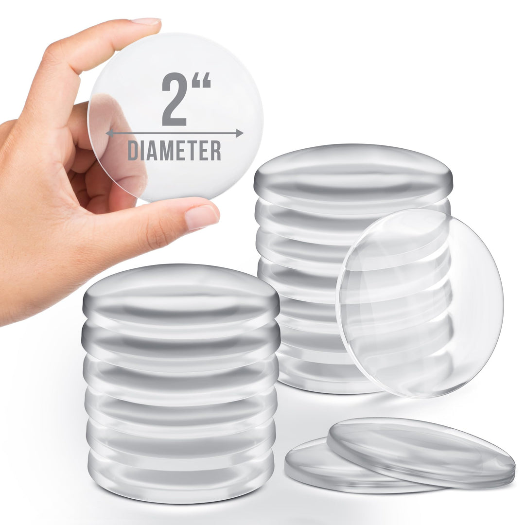 Door Stoppers for Wall 2" (16 Pack) - Self Adhesive & Discreet Door Knob Wall Protector - Quiet Door Bumper with Strong Back Adhesive - Rubber Door Stops - Shock Absorbent Door Handle Stopper