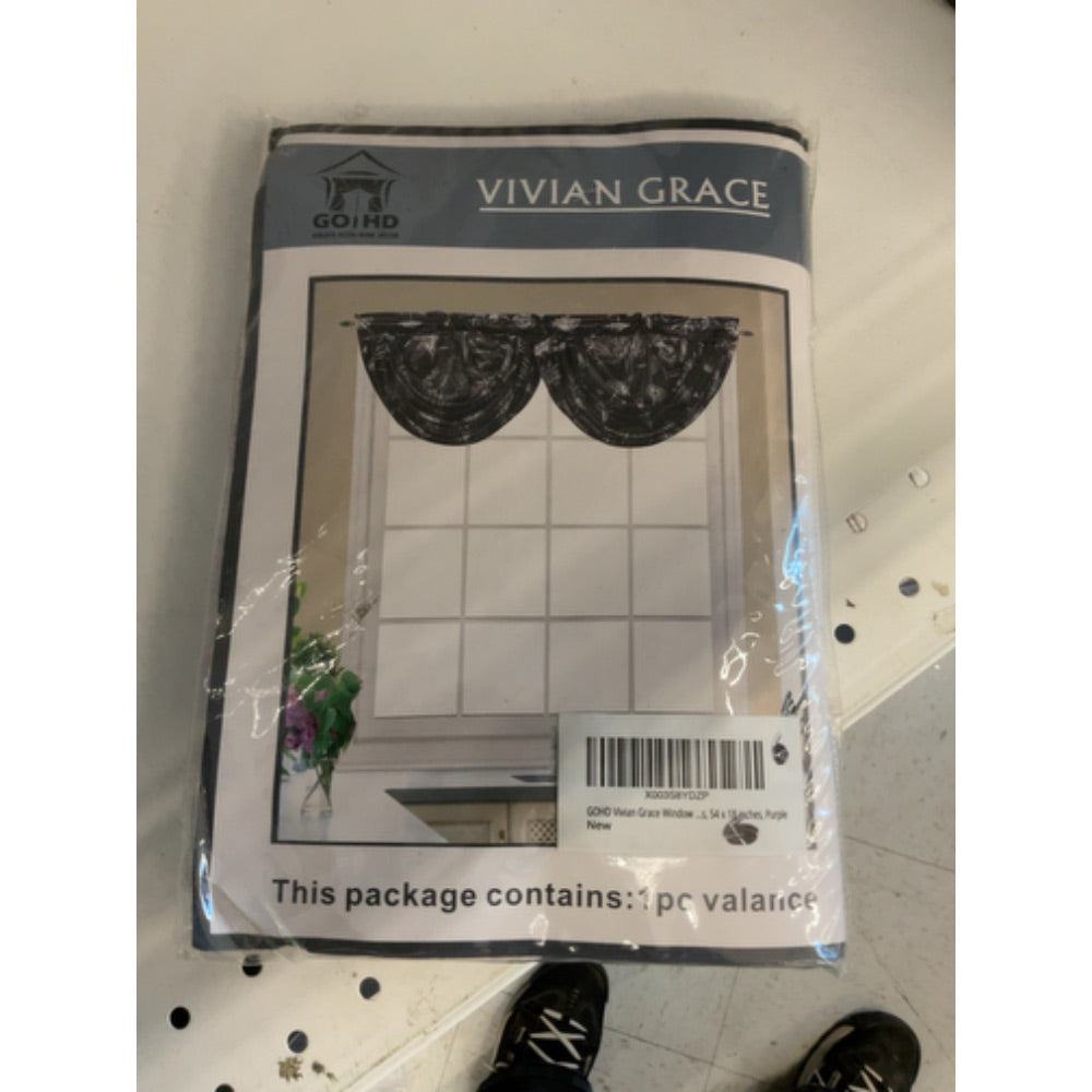 GOHD Vivian Grace Window Valance, 54 x 18, Farmhouse Elegant Taffeta Fabric with Beautiful Prints, Waterfall Valances for Windows, Purple